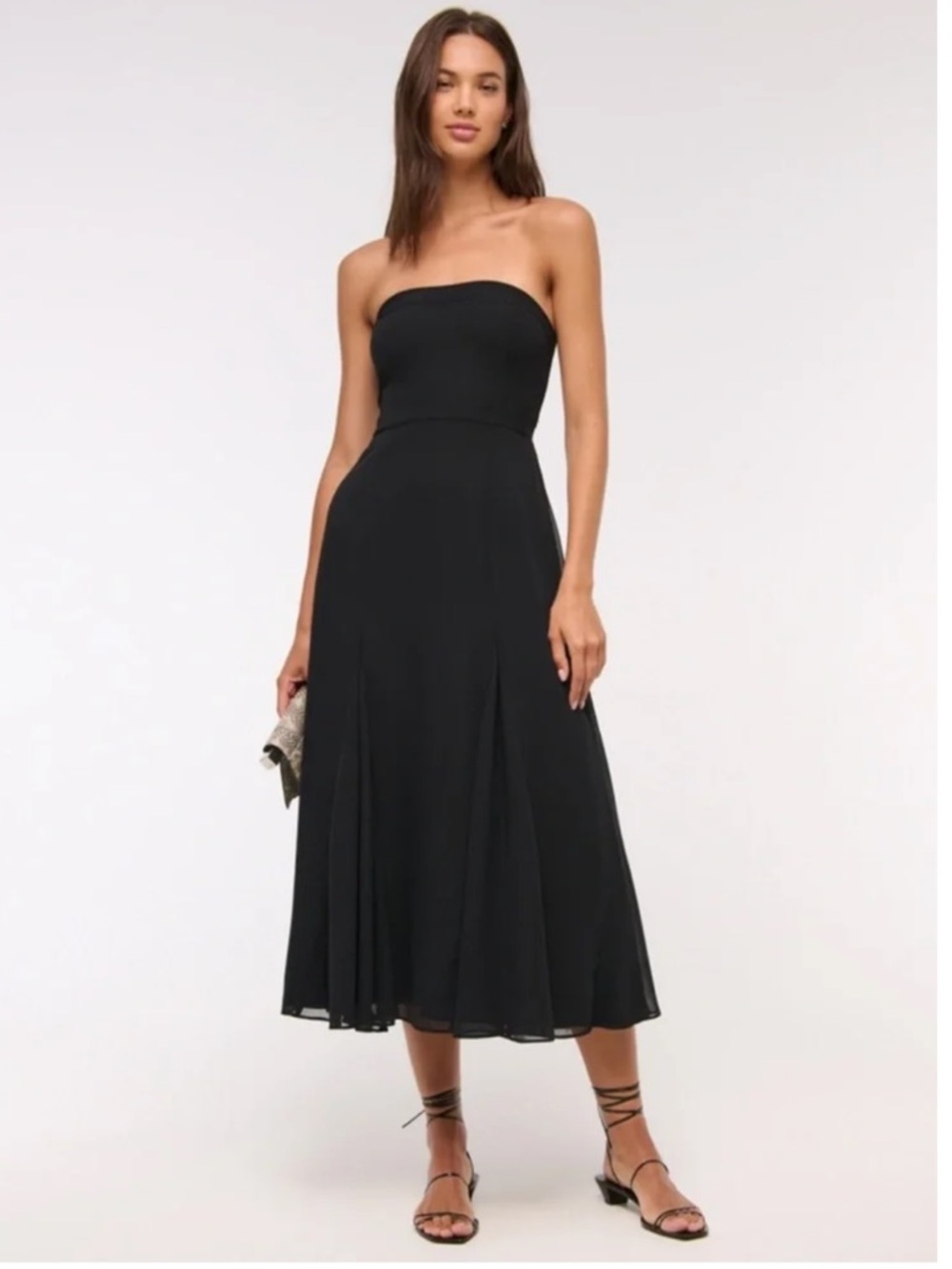 NWT A&F Camille Strapless Godet Midi Dress in Black